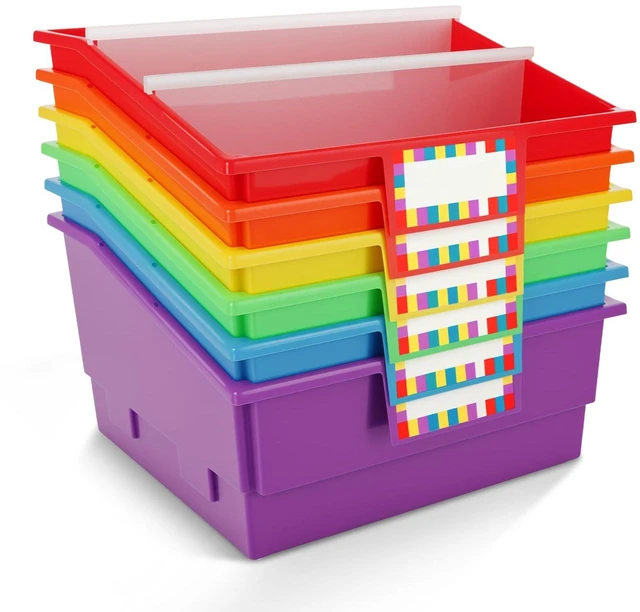 Main image of 6 Pack Picture Book Bin with Dividers Classroom Library Book Bin Large Plastic Books Holders with Labels for Classroom Library Magazines Storage Organizer 13.5 x 13.5 x 7.75 in(Rainbow)
