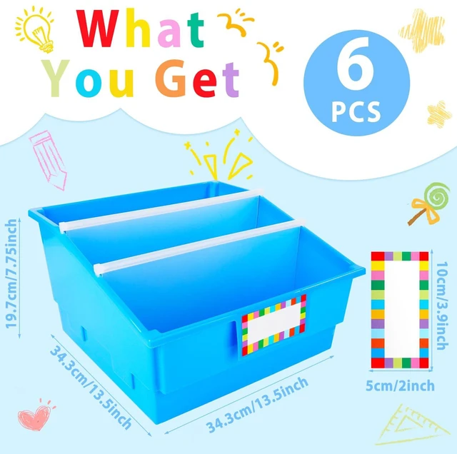 Alt view image 2 of 7 - 6 Pack Picture Book Bin with Dividers Classroom Library Book Bin Large Plastic Books Holders with Labels for Classroom Library Magazines Storage Organizer 13.5 x 13.5 x 7.75 in(Rainbow)