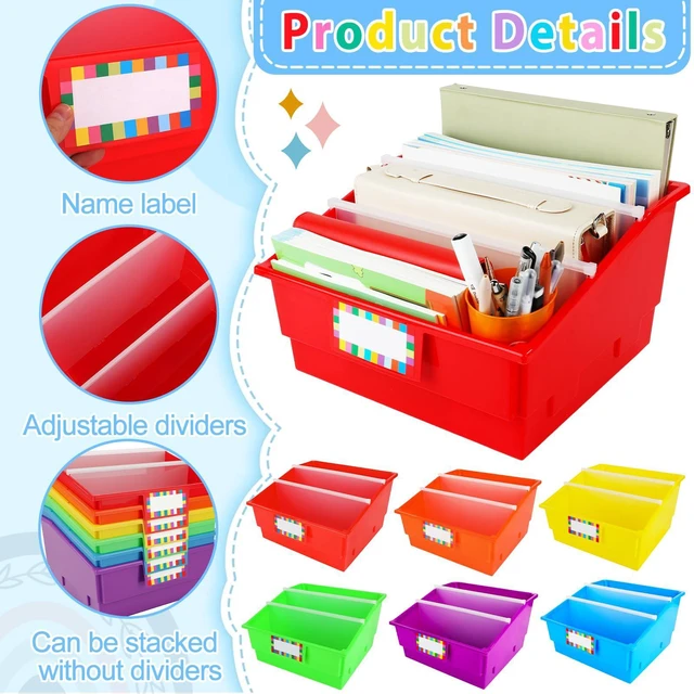 Alt view image 3 of 7 - 6 Pack Picture Book Bin with Dividers Classroom Library Book Bin Large Plastic Books Holders with Labels for Classroom Library Magazines Storage Organizer 13.5 x 13.5 x 7.75 in(Rainbow)