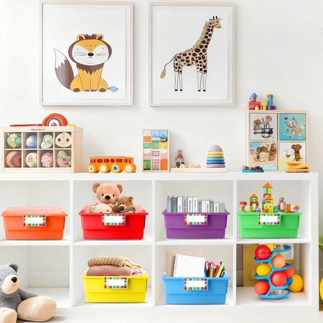 Alt view image 5 of 7 - 6 Pack Picture Book Bin with Dividers Classroom Library Book Bin Large Plastic Books Holders with Labels for Classroom Library Magazines Storage Organizer 13.5 x 13.5 x 7.75 in(Rainbow)