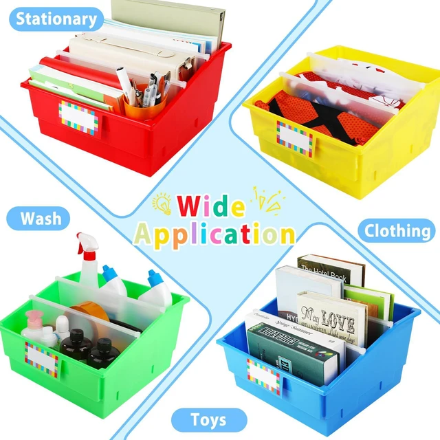 Alt view image 4 of 7 - 6 Pack Picture Book Bin with Dividers Classroom Library Book Bin Large Plastic Books Holders with Labels for Classroom Library Magazines Storage Organizer 13.5 x 13.5 x 7.75 in(Rainbow)