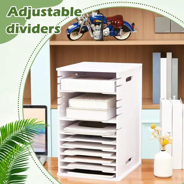 Alt view image 4 of 7 - 15 Tier 8.5" x 11" Scrapbook Paper Organizer, White Cardstock File Organizer with Adjustable Shelves, Stackable Paper Trays, Desktop Storage Rack Document Holder for Desk Home Office