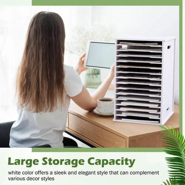 Alt view image 7 of 7 - 15 Tier 8.5" x 11" Scrapbook Paper Organizer, White Cardstock File Organizer with Adjustable Shelves, Stackable Paper Trays, Desktop Storage Rack Document Holder for Desk Home Office