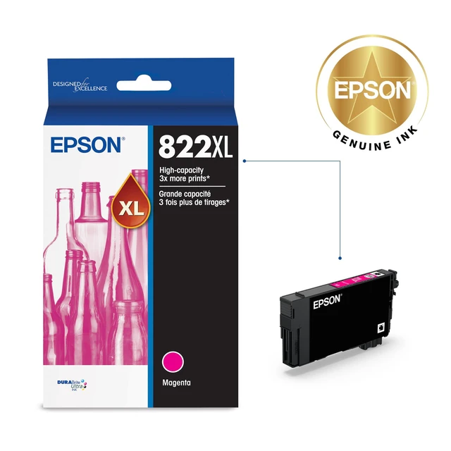 Alt view image 2 of 6 - 822XL Genuine High Capacity Magenta Ink Cartridge T822XL320 Works with WorkForce Pro WF-3820 WF-3823 WF-4820 WF-4830 WF-4833 WF-4834 Printers