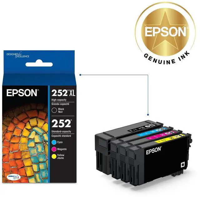 Alt view image 2 of 6 - 252 Genuine Ink Cartridge XL Black and Standard Color Combo Pack | Works With WorkForce WF-3620 WF-3640 WF-7110 WF-7210 WF-7610 WF-7620 WF-7710 WF-7720 Printers