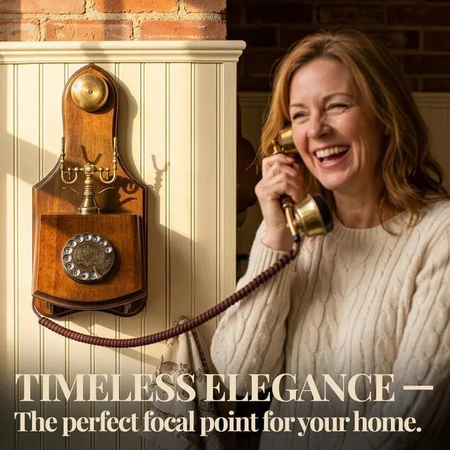 Alt view image 4 of 7 - Opis 1921 Cable Model D Vintage Wall Phone, Real Wood Antique Telephone with Rotary Dial, Corded Landline Wall Mount Phone with Metal Bell (No Bluetooth)