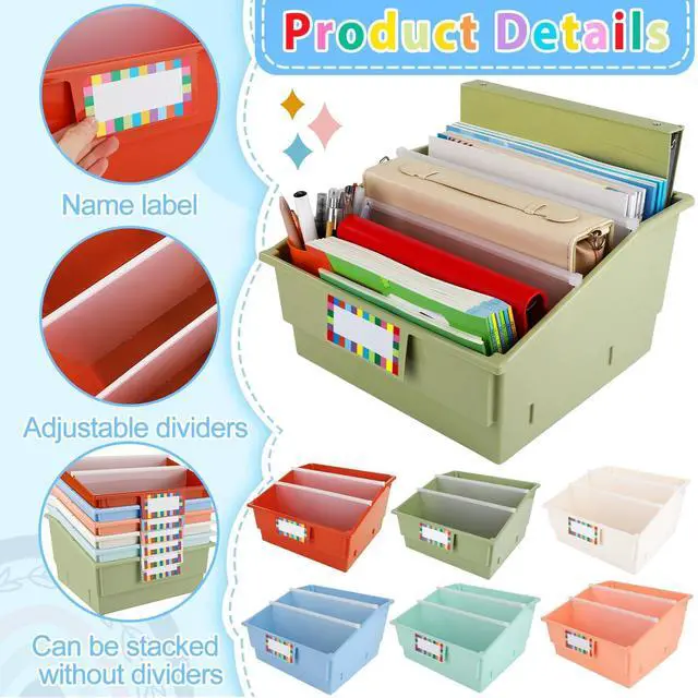 Alt view image 3 of 7 - 6 Pack Picture Book Bin with Dividers Classroom Library Book Bin Large Plastic Books Holders with Labels for Classroom Library Magazines Storage Organizer 13.5 x 13.5 x 7.75 in(Boho)