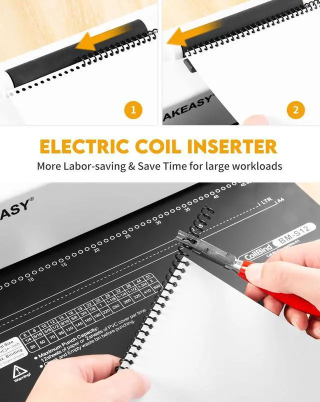 Alt view image 7 of 7 - Spiral Binding Machine, 4:1 Pitch, 12 Sheets Punch Capacity, Electric Coil Insert, Book Binder Machine for A4/A5/Letter Size Paper, Come with 1 Box pcs 5/16'' Coils & Pliers
