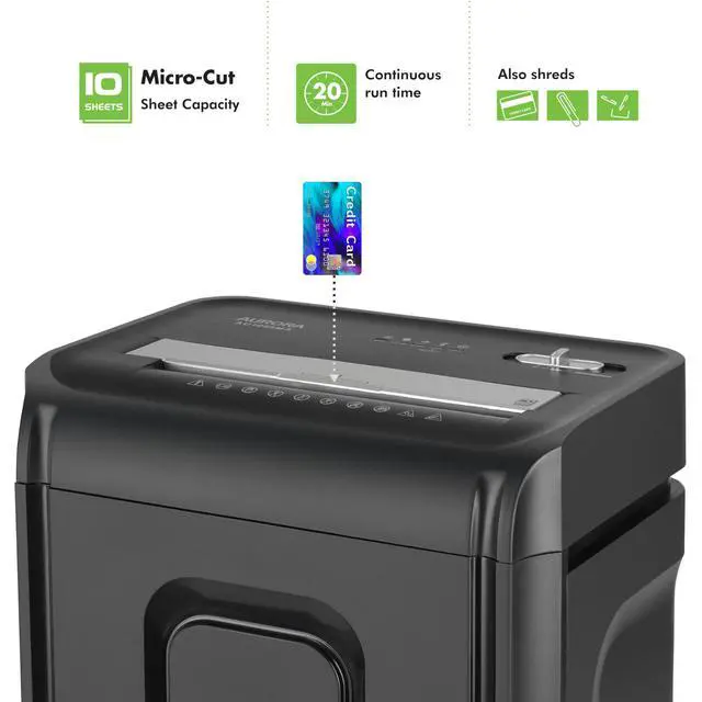 Alt view image 2 of 7 - AU1085MA High-Security 10-Sheet Micro-Cut Paper and Credit Card Shredder with 4-Gallon Pullout Wastebasket/ 20 min Run Time