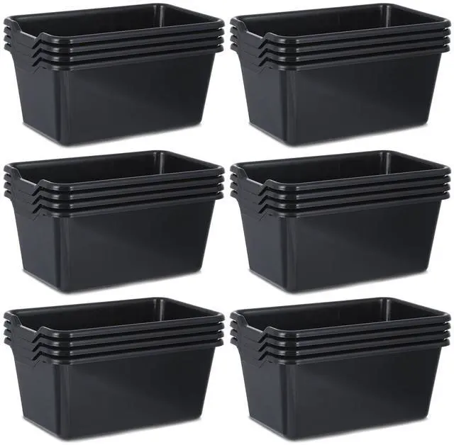 Main image of 24 Pack Plastic Cubby Bins Classroom Book Bins Scoop Front Stackable Easy-to-Grip Toy Storage Tubs Containers for School Library Office Home Nursery Playroom Organization (Black)