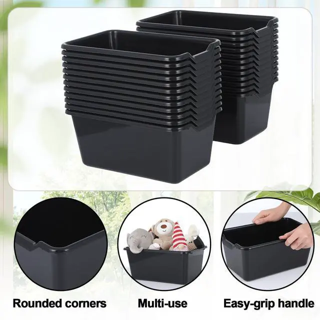 Alt view image 2 of 7 - 24 Pack Plastic Cubby Bins Classroom Book Bins Scoop Front Stackable Easy-to-Grip Toy Storage Tubs Containers for School Library Office Home Nursery Playroom Organization (Black)