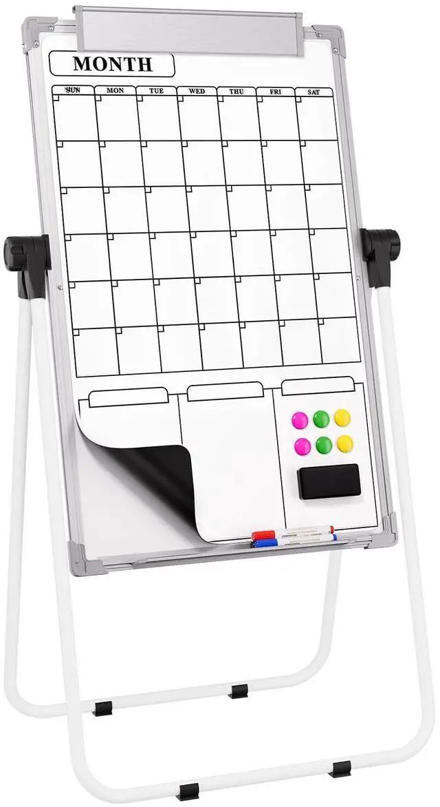 Main image of Whiteboard with Stand 36" x 24" Easel Whiteboard Monthly Calendar | Double-Sided Height Adjustable Large Board, Foldable, Portable Dry Erase Board for Home, Office, Classroom Planning, Teaching