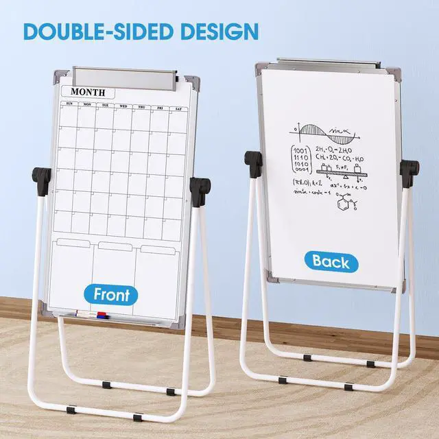 Alt view image 2 of 6 - Whiteboard with Stand 36" x 24" Easel Whiteboard Monthly Calendar | Double-Sided Height Adjustable Large Board, Foldable, Portable Dry Erase Board for Home, Office, Classroom Planning, Teaching