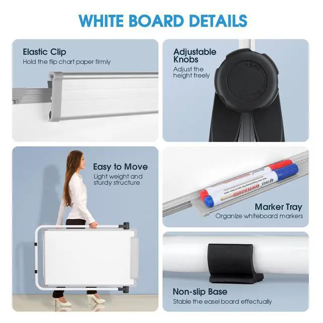 Alt view image 4 of 6 - Whiteboard with Stand 36" x 24" Easel Whiteboard Monthly Calendar | Double-Sided Height Adjustable Large Board, Foldable, Portable Dry Erase Board for Home, Office, Classroom Planning, Teaching