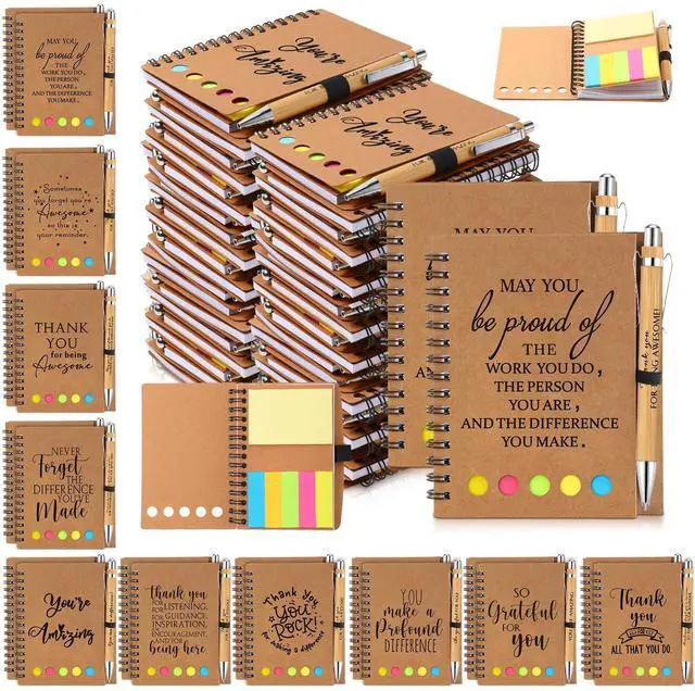 Main image of 120 Set Back to School Teacher Appreciation Gifts Bulk Inspirational Notebook with Sticky Note and Bamboo Pen Set Coworker Thank You Gifts for Employee Team Staff Office Group (Kraft)