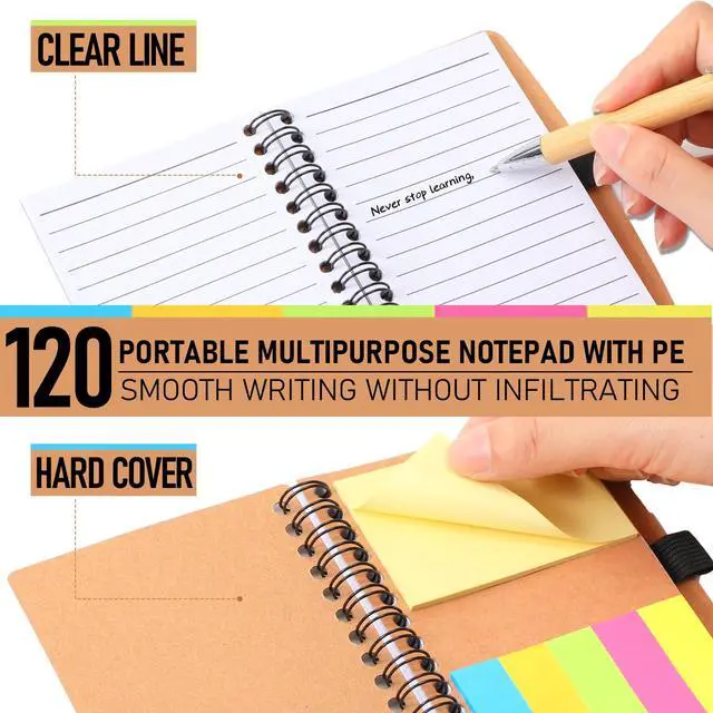Alt view image 5 of 6 - 120 Set Back to School Teacher Appreciation Gifts Bulk Inspirational Notebook with Sticky Note and Bamboo Pen Set Coworker Thank You Gifts for Employee Team Staff Office Group (Kraft)