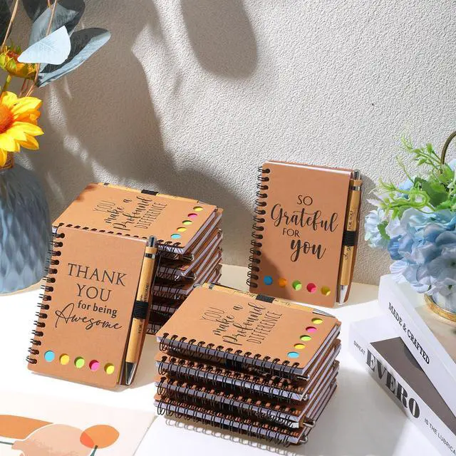 Alt view image 6 of 6 - 120 Set Back to School Teacher Appreciation Gifts Bulk Inspirational Notebook with Sticky Note and Bamboo Pen Set Coworker Thank You Gifts for Employee Team Staff Office Group (Kraft)