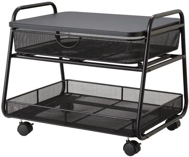 Main image of 5208BL Onyx Under-Desk Rolling Machine Stand, Black, 21"W x 16"D x 17.5"H for Printer and Fax Machines With Basket and Drawer Storage. Perfect for Home, Office and Classrooms