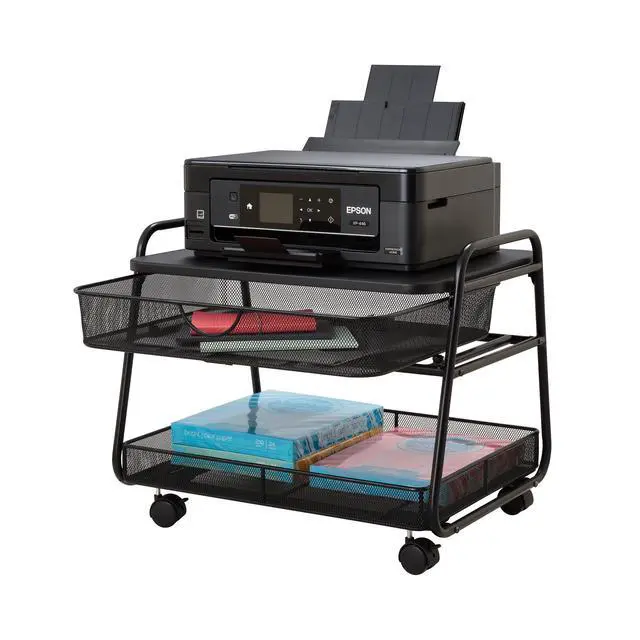 Alt view image 4 of 5 - 5208BL Onyx Under-Desk Rolling Machine Stand, Black, 21"W x 16"D x 17.5"H for Printer and Fax Machines With Basket and Drawer Storage. Perfect for Home, Office and Classrooms