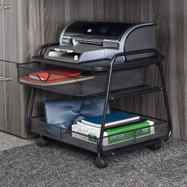 Alt view image 5 of 5 - 5208BL Onyx Under-Desk Rolling Machine Stand, Black, 21"W x 16"D x 17.5"H for Printer and Fax Machines With Basket and Drawer Storage. Perfect for Home, Office and Classrooms