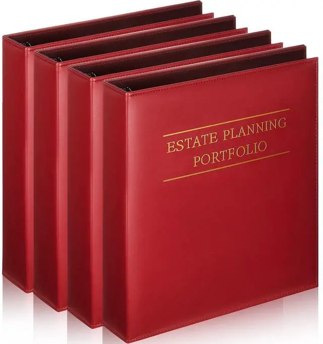 Main image of 4 Pcs Estate Planning Portfolio Binder PU Leather 3 Ring Binders with Gold Title and Index Tab Dividers, 11'' x 11.8'' x 2.4'' Estate Planning Organizer(Red)