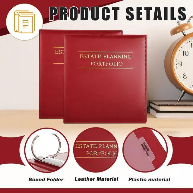 Alt view image 3 of 6 - 4 Pcs Estate Planning Portfolio Binder PU Leather 3 Ring Binders with Gold Title and Index Tab Dividers, 11'' x 11.8'' x 2.4'' Estate Planning Organizer(Red)