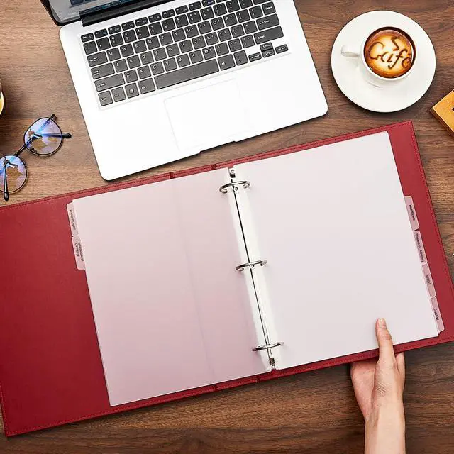 Alt view image 4 of 6 - 4 Pcs Estate Planning Portfolio Binder PU Leather 3 Ring Binders with Gold Title and Index Tab Dividers, 11'' x 11.8'' x 2.4'' Estate Planning Organizer(Red)