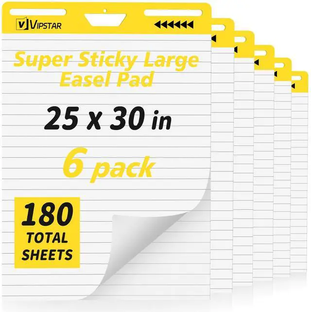 Main image of 6-Pack Sticky Easel Pad with Lines, 25 x 30 Inches, 30 Sheets/Pad, Self-Stick Flip Chart Paper, Ruled Anchor Chart, Bleed-Through Resistant, for Teachers, Students, Office & Agile Meetings