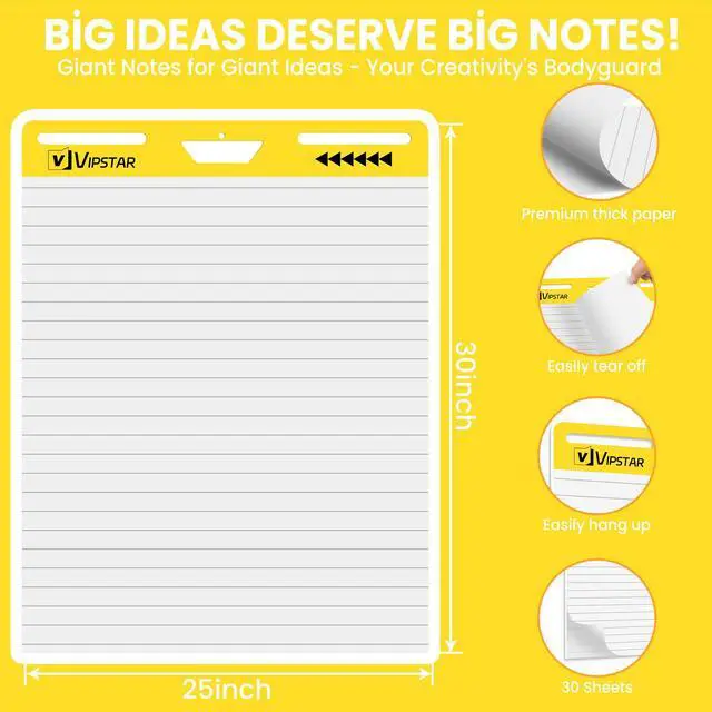 Alt view image 2 of 6 - 6-Pack Sticky Easel Pad with Lines, 25 x 30 Inches, 30 Sheets/Pad, Self-Stick Flip Chart Paper, Ruled Anchor Chart, Bleed-Through Resistant, for Teachers, Students, Office & Agile Meetings