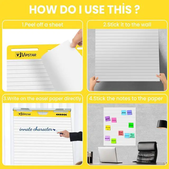 Alt view image 4 of 6 - 6-Pack Sticky Easel Pad with Lines, 25 x 30 Inches, 30 Sheets/Pad, Self-Stick Flip Chart Paper, Ruled Anchor Chart, Bleed-Through Resistant, for Teachers, Students, Office & Agile Meetings