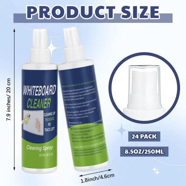 Alt view image 2 of 7 - 24 Pack Whiteboard Cleaner Spray Bottle 8.5oz Dry Erase Spray | Board Surface Cleaner Removes Stubborn Marks from White Board Chalkboard