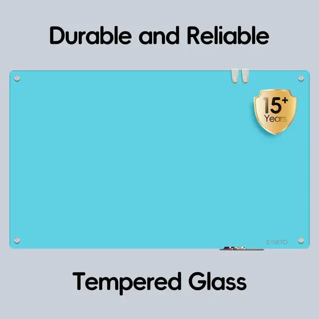 Alt view image 3 of 7 - Glass Whiteboard - Glass Dry Erase Board 48" x 36" Magnetic White Board Writing Board White Boards for Walls Wall Office Home, Blue