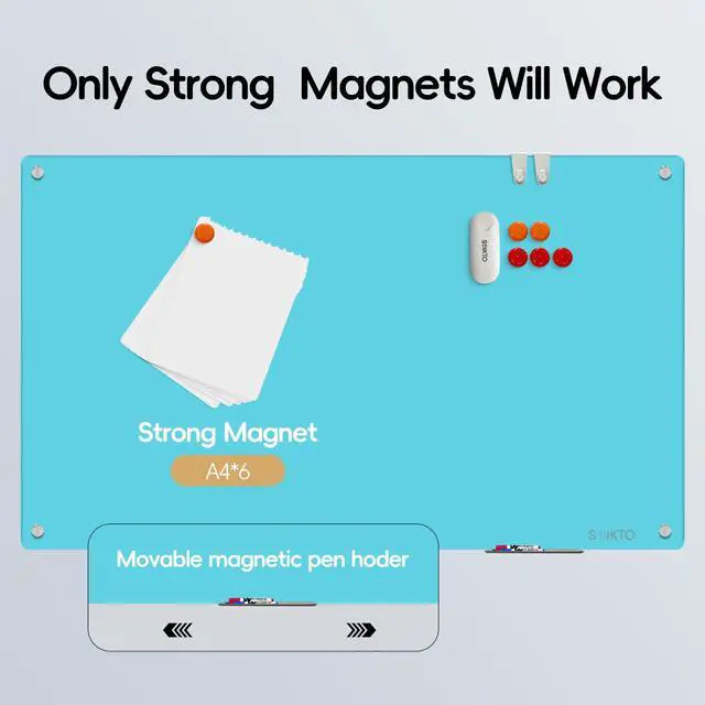Alt view image 5 of 7 - Glass Whiteboard - Glass Dry Erase Board 48" x 36" Magnetic White Board Writing Board White Boards for Walls Wall Office Home, Blue