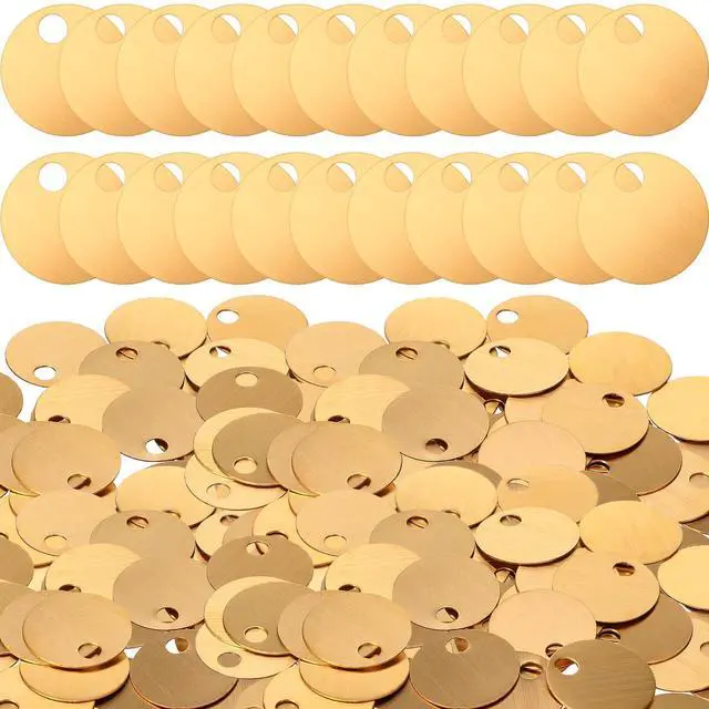 Main image of 400 Pcs Round Brass Tags, 1-1/4 Inch Diameter, Gold Blank Metal Stamping Key Brass Tags with Hole Engraving for Pets, Dogs, Plants, Doors