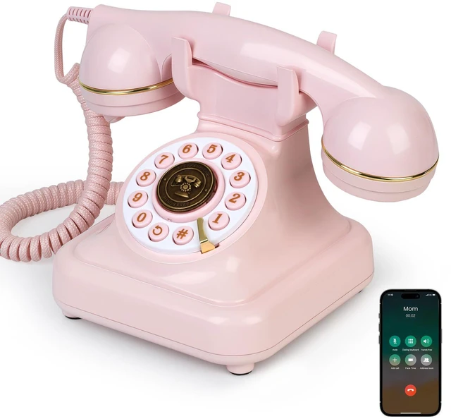 Main image of Bluetooth Retro Desk Phone with Handset & Speakerphone, Classic Bluetooth Landline Telephone, Bluetooth Home Phone with USB Rechargeable Power, Hands-Free Calling & Music Playback, Pink