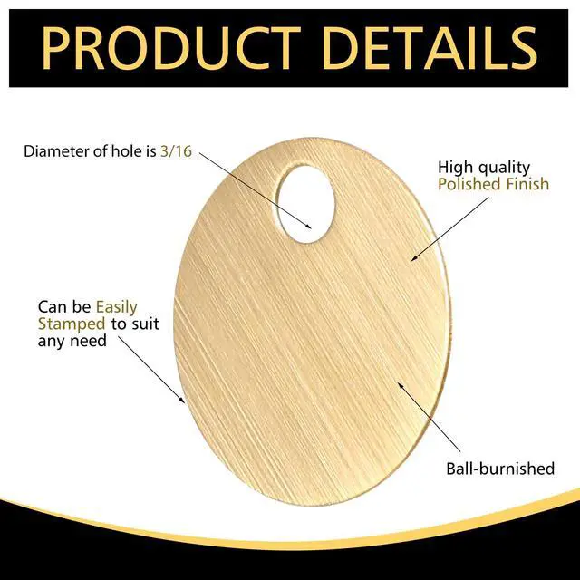 Alt view image 4 of 7 - 400 Pcs Round Brass Tags, 1-1/4 Inch Diameter, Gold Blank Metal Stamping Key Brass Tags with Hole Engraving for Pets, Dogs, Plants, Doors