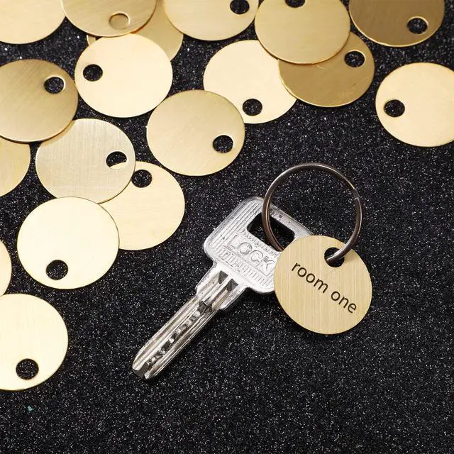 Alt view image 5 of 7 - 400 Pcs Round Brass Tags, 1-1/4 Inch Diameter, Gold Blank Metal Stamping Key Brass Tags with Hole Engraving for Pets, Dogs, Plants, Doors