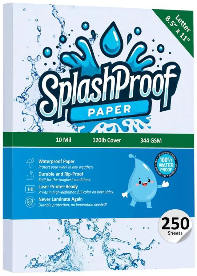 Main image of Printer Paper - 8.5" x 11", 10 Mil Thick Waterproof Paper, Laser Printer & Copy Machine Compatible (250 Sheets)