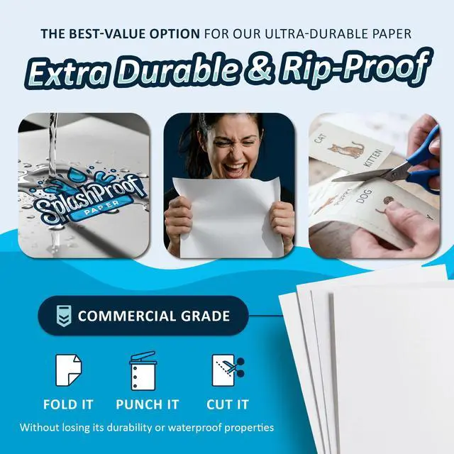 Alt view image 3 of 6 - Printer Paper - 8.5" x 11", 10 Mil Thick Waterproof Paper, Laser Printer & Copy Machine Compatible (250 Sheets)