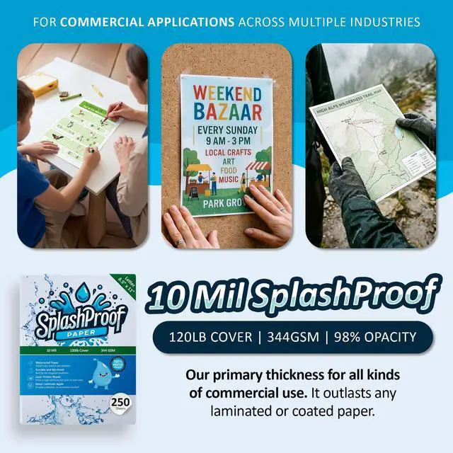 Alt view image 6 of 6 - Printer Paper - 8.5" x 11", 10 Mil Thick Waterproof Paper, Laser Printer & Copy Machine Compatible (250 Sheets)