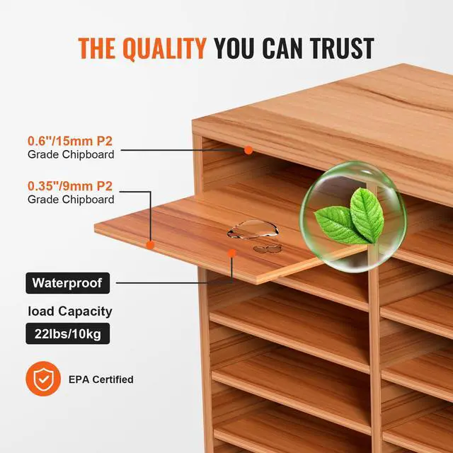 Alt view image 3 of 7 - 27 Compartments Wood Literature Organizer, Adjustable Shelves, Medium Density Fiberboard Mail Center, Office Home School Storage for Files, Documents, Papers, Magazines, Burlywood