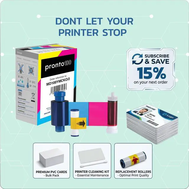 Alt view image 7 of 7 - 2 x Magicard Pronto 100 Printer MD100YMCKO Color Ribbon - YMCKO - 100 Prints Software Demo Card