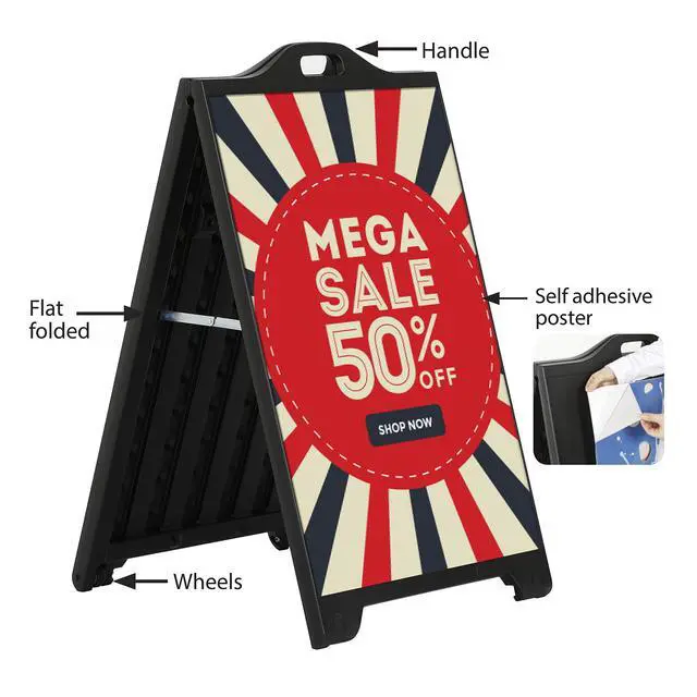 Alt view image 2 of 7 - Street SignPro Board, Black 24x36 Inch Sandwich Board A-Frame Sidewalk Curb Sign Holder Folding Portable Double Sided Advertising Display for Restaurant Cafe