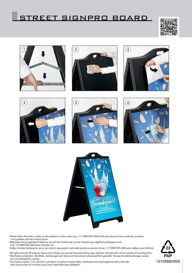 Alt view image 5 of 7 - Street SignPro Board, Black 24x36 Inch Sandwich Board A-Frame Sidewalk Curb Sign Holder Folding Portable Double Sided Advertising Display for Restaurant Cafe