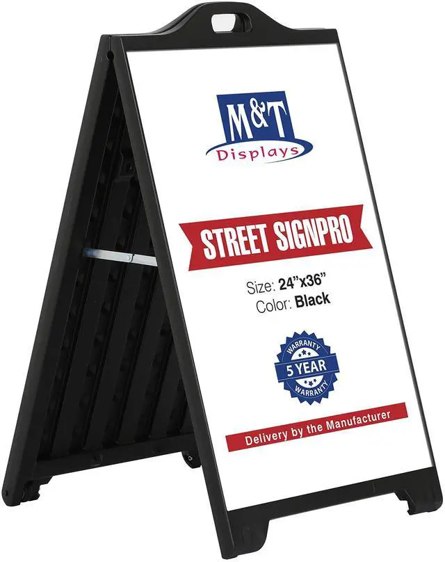 Main image of Street SignPro Board, Black 24x36 Inch Sandwich Board A-Frame Sidewalk Curb Sign Holder Folding Portable Double Sided Advertising Display for Restaurant Cafe