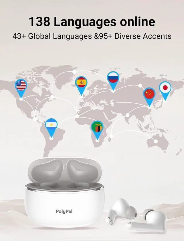 Alt view image 4 of 7 - Polypal P1 AI Translation Earbuds Real Time,138 Languages 7-in-1 Translator Earbuds, Audifonos Traductores Inglés Español,Speech & Video Translator Bluetooth for Business,Travel,Learning Warm White