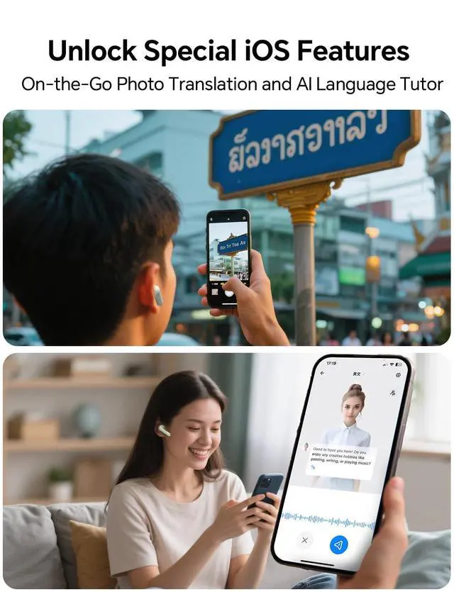 Alt view image 6 of 7 - Polypal P1 AI Translation Earbuds Real Time,138 Languages 7-in-1 Translator Earbuds, Audifonos Traductores Inglés Español,Speech & Video Translator Bluetooth for Business,Travel,Learning Warm White
