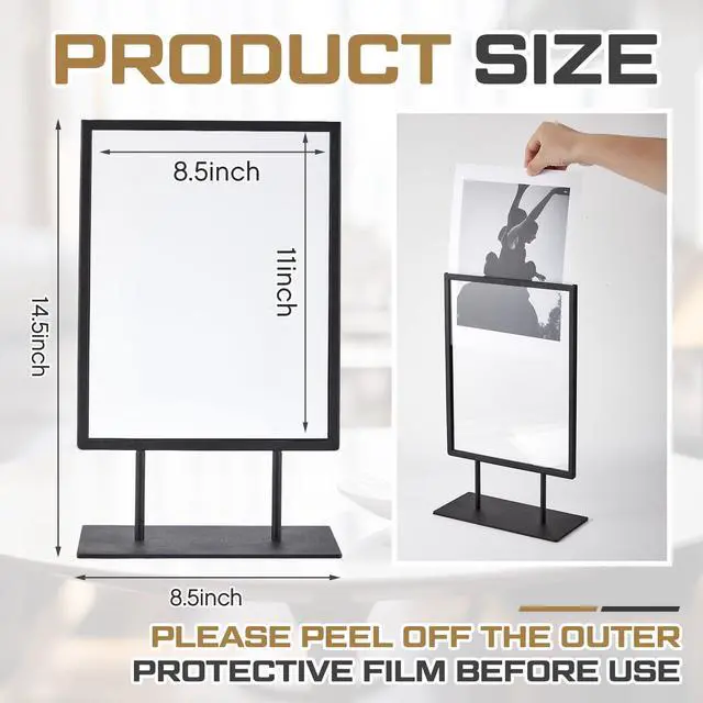 Alt view image 3 of 7 - 2 Pcs Tabletop Sign Holder with Flat Base 11" x 8.5" Double Sided Countertop Sign Holder Vertical Desktop Display Stand Metal Poster Display Stand for Office Store Restaurant Hotels, Black