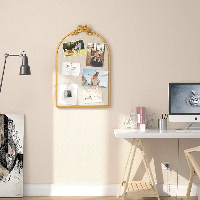 Alt view image 5 of 7 - Vintage Arched Cork Board with Bow 20X30 Large Decorative Bulletin Board with Linen for Walls, Gold Metal Pin Board for Notes, Photos & Reminders, Elegant Vision Board for Home & Office