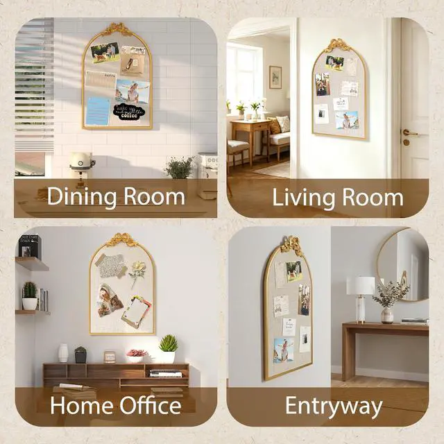 Alt view image 7 of 7 - Vintage Arched Cork Board with Bow 20X30 Large Decorative Bulletin Board with Linen for Walls, Gold Metal Pin Board for Notes, Photos & Reminders, Elegant Vision Board for Home & Office